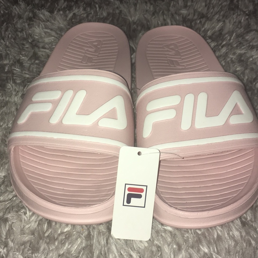 Pink FILA slides